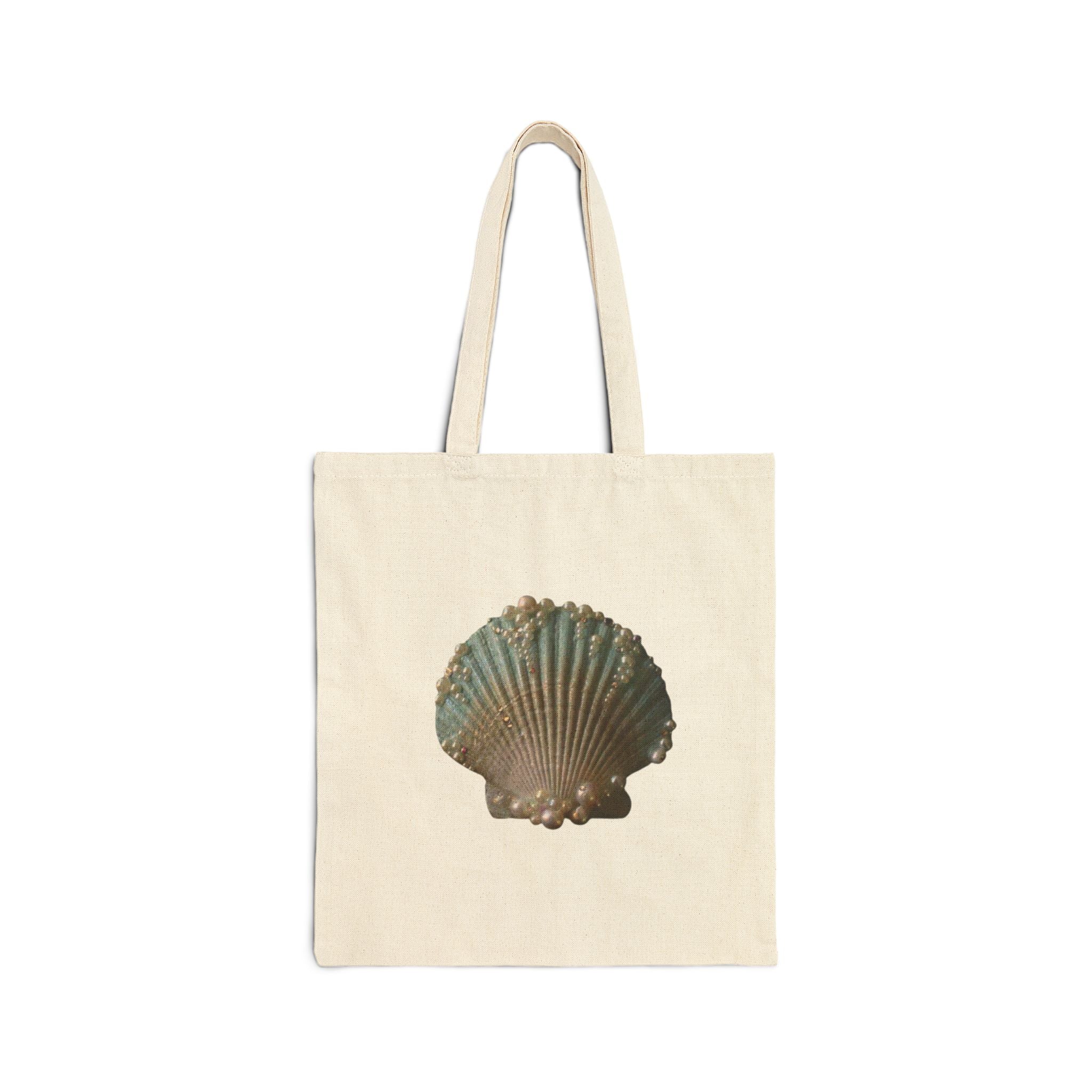 Shell Tote Bag, Ocean Beach Design, Aesthetic Cotton Canvas Bag, Reusable Shopping Gift, Coastal Lover Accessory