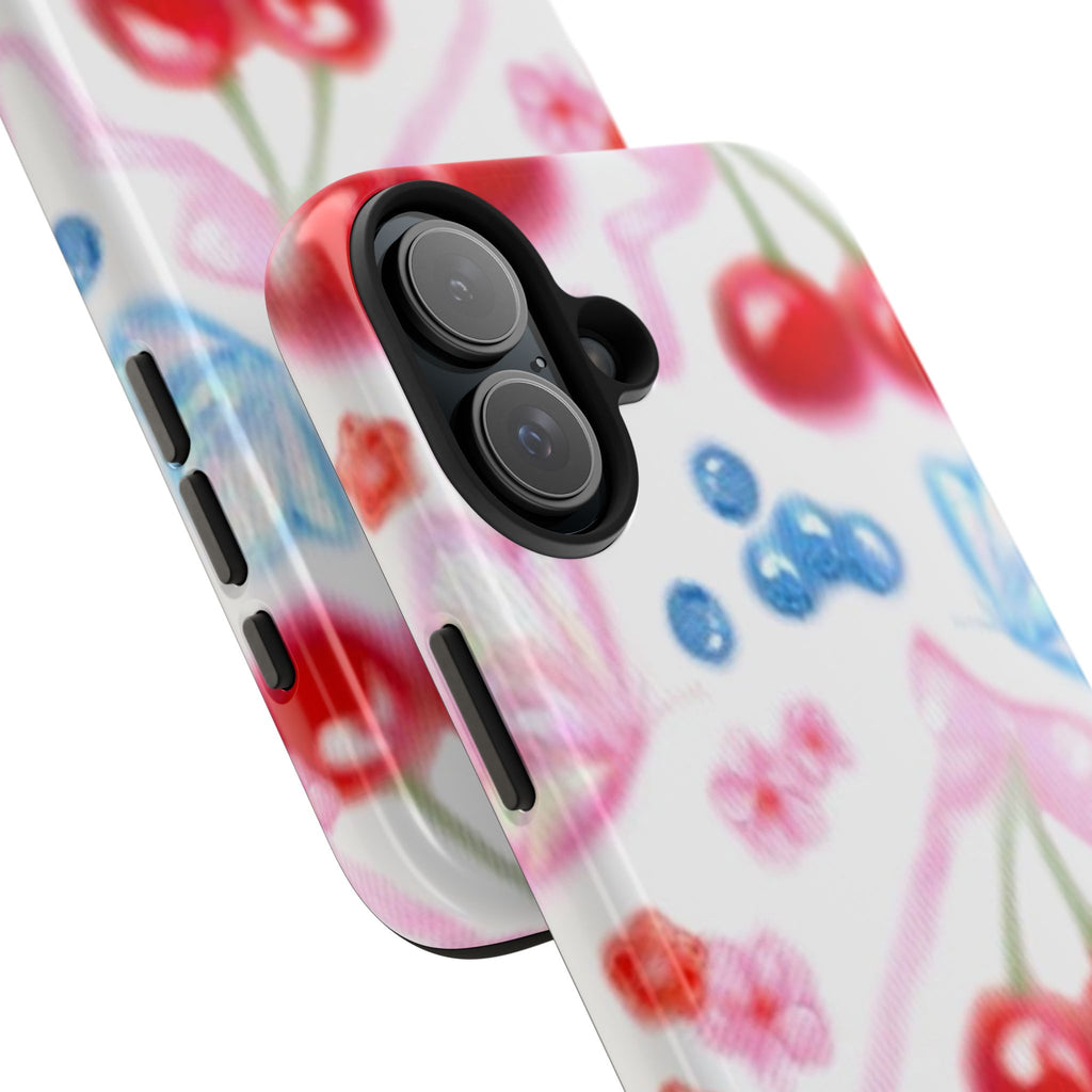 Cute Cherry Strawberry Phone Case, Bow Butterfly Design, iPhone & Samsung Protective Cover, Girls Women Fun Gift, Fruit Floral Pattern