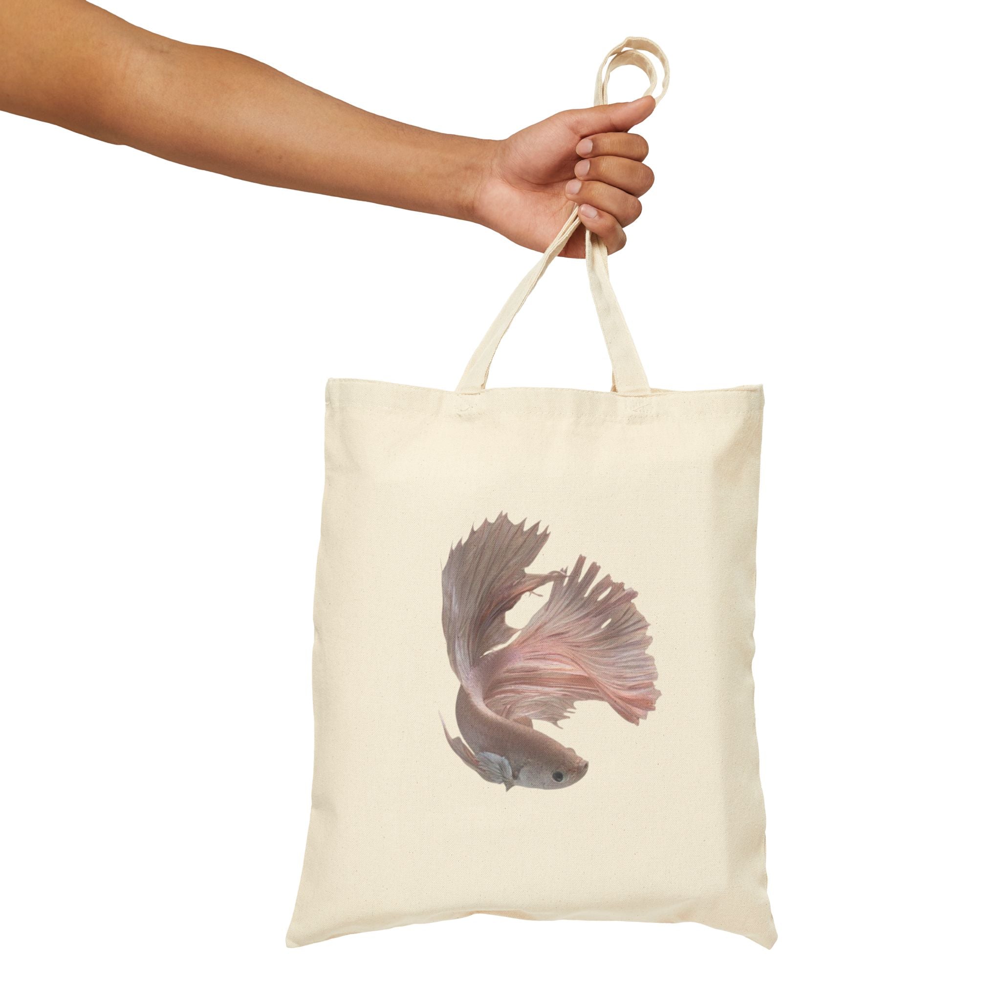 Pink Betta Fish Tote Bag, Aquarium Lover Design, Aesthetic Cotton Canvas Bag, Reusable Shopping Gift, Unique Aquatic Art