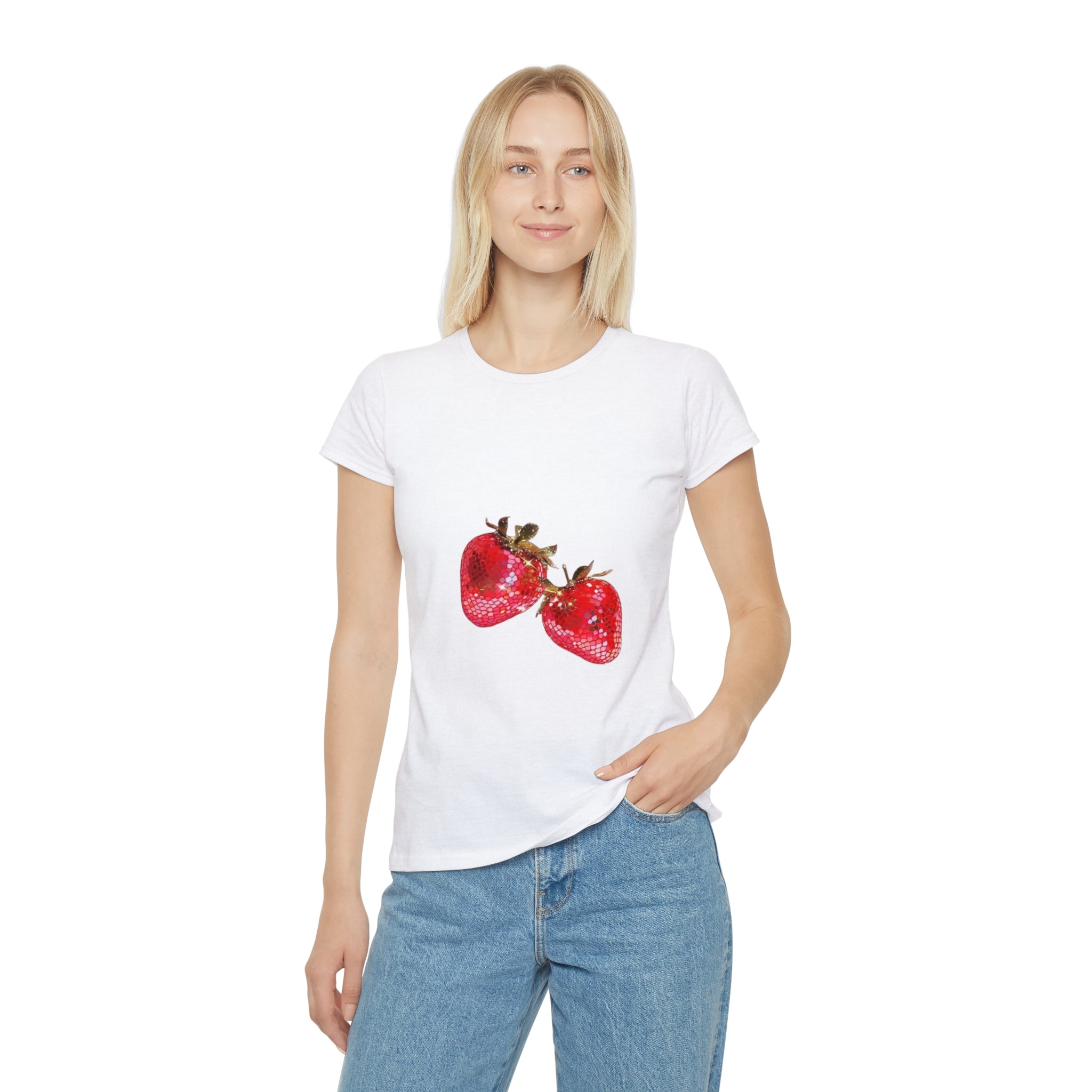 Disco Strawberry T-Shirt, Sweet Fruit Graphic Tee, Summer Picnic Style, Soft Cotton Apparel, Unique Gift for Women Girls