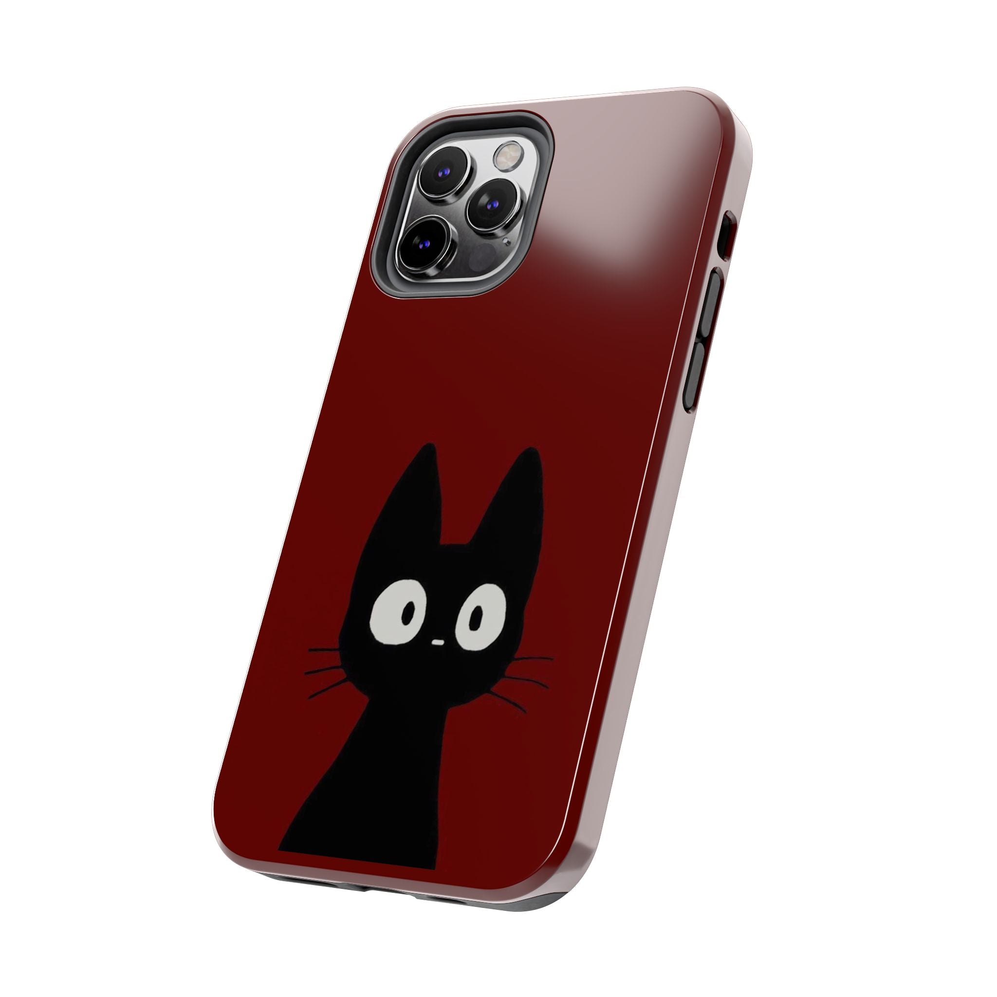 Black Cat Phone Case – Minimal Cute Design, Slim Protective Burgundy Cover