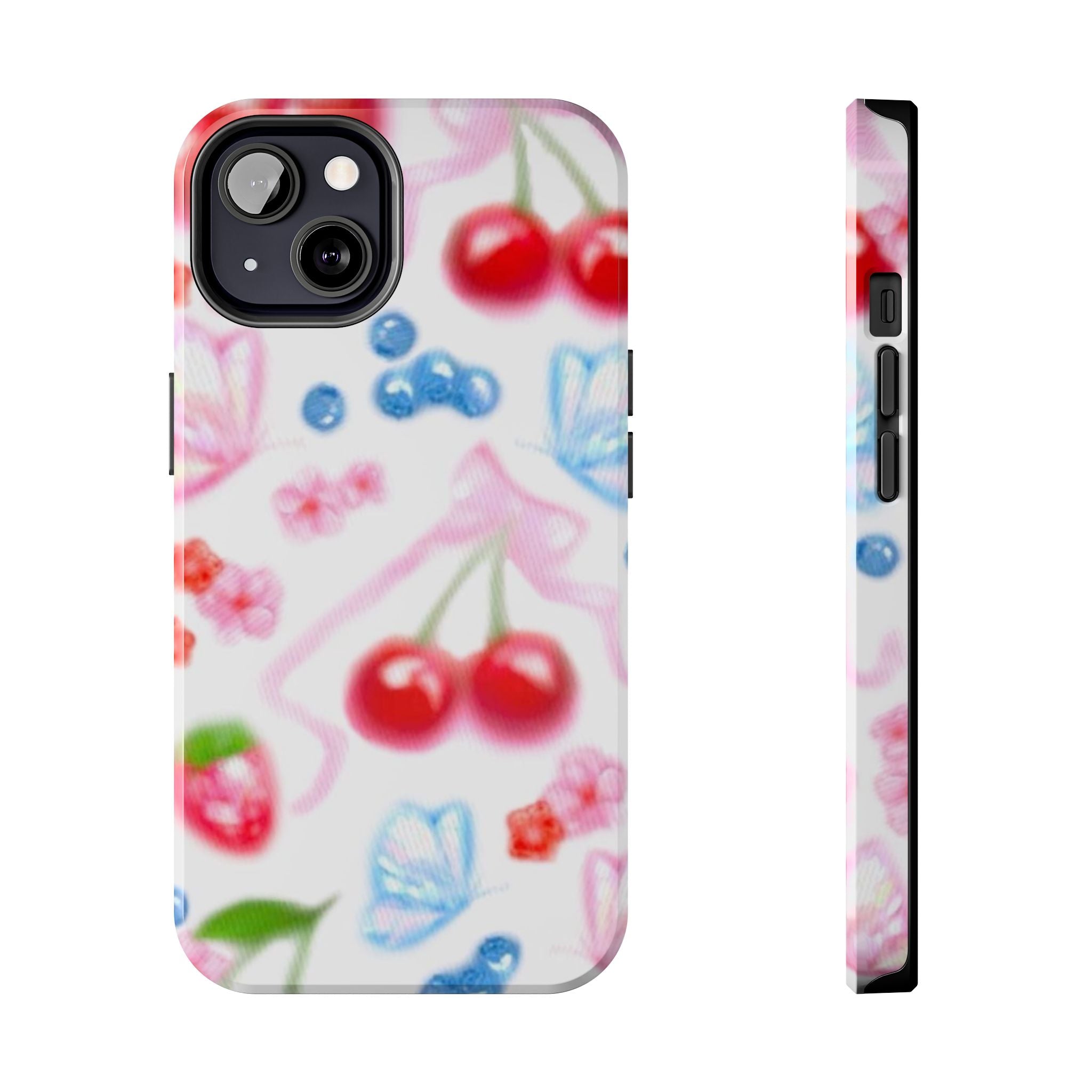 Cute Cherry Strawberry Phone Case, Bow Butterfly Design, iPhone & Samsung Protective Cover, Girls Women Fun Gift, Fruit Floral Pattern