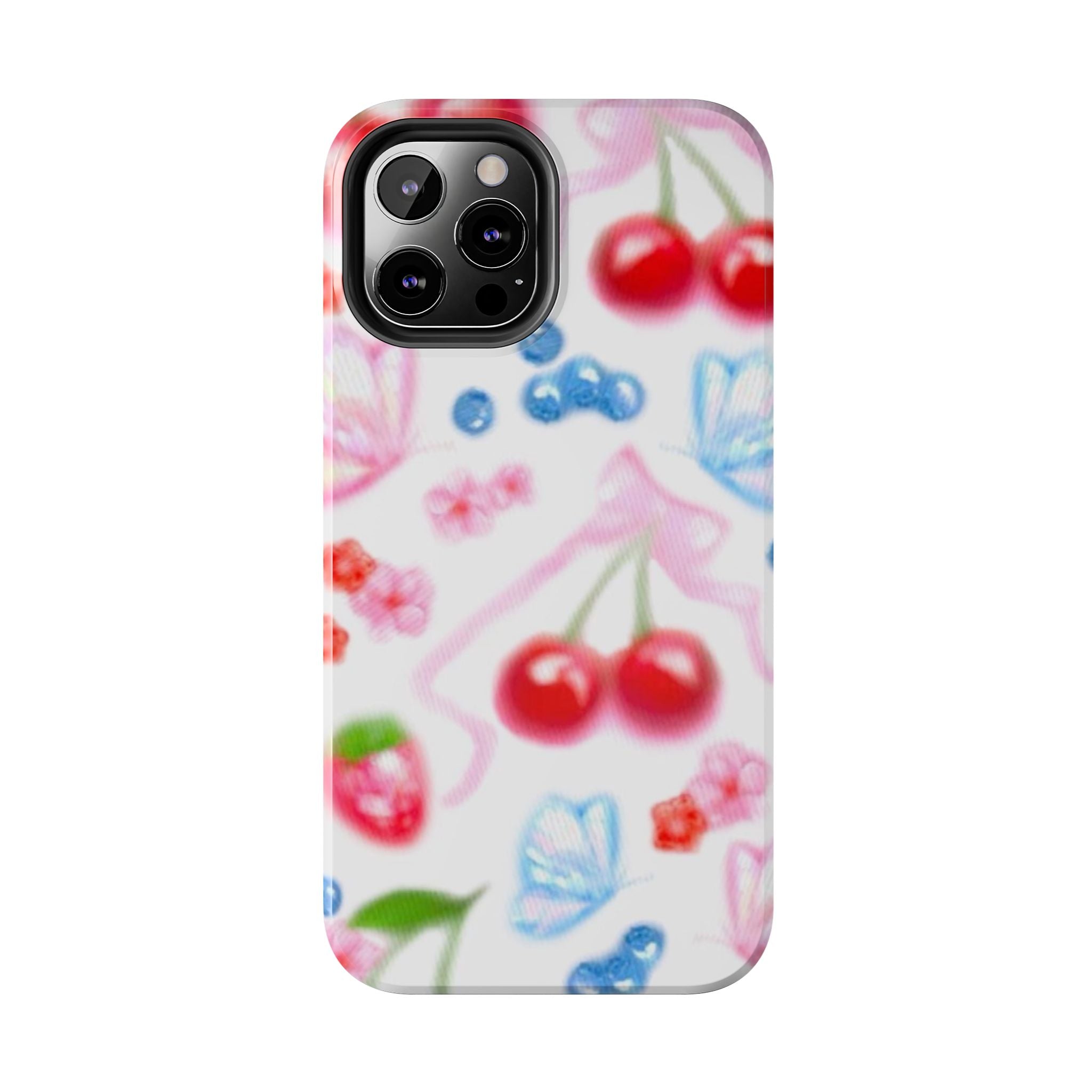 Cute Cherry Strawberry Phone Case, Bow Butterfly Design, iPhone & Samsung Protective Cover, Girls Women Fun Gift, Fruit Floral Pattern