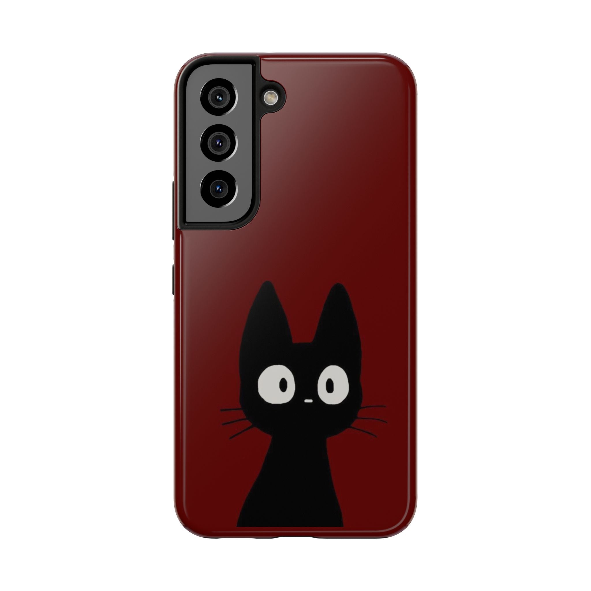 Black Cat Phone Case – Minimal Cute Design, Slim Protective Burgundy Cover