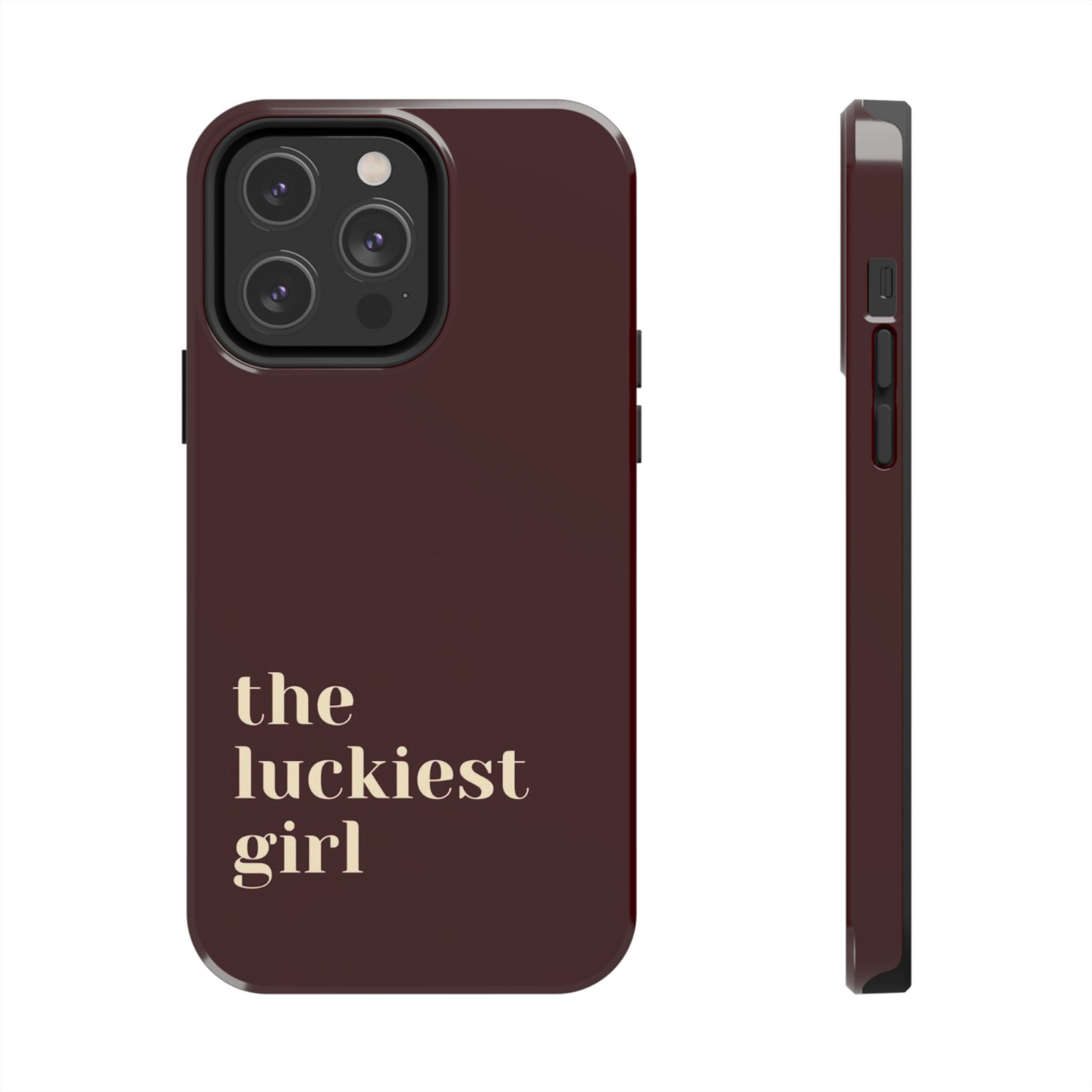 Burgundy Red Phone Case Minimal Aesthetic Protective The Luckiest Girl