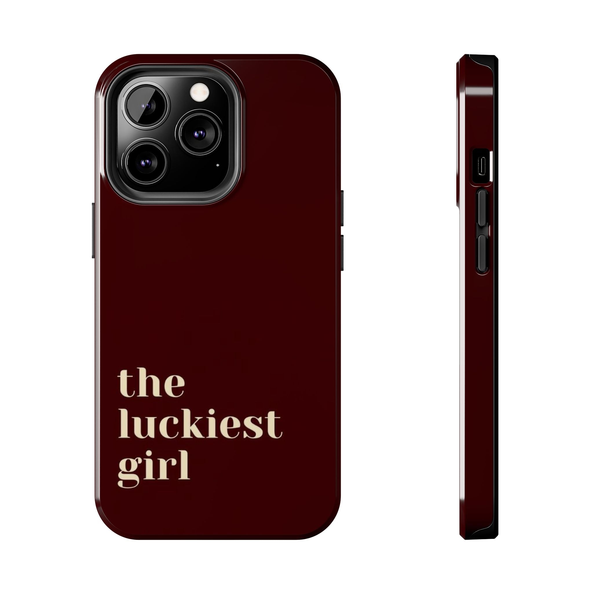 Burgundy Red Phone Case Minimal Aesthetic Protective The Luckiest Girl