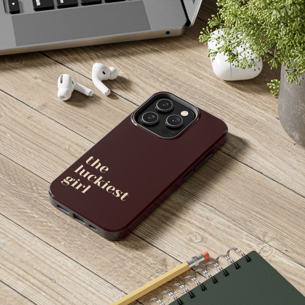 Burgundy Red Phone Case Minimal Aesthetic Protective The Luckiest Girl