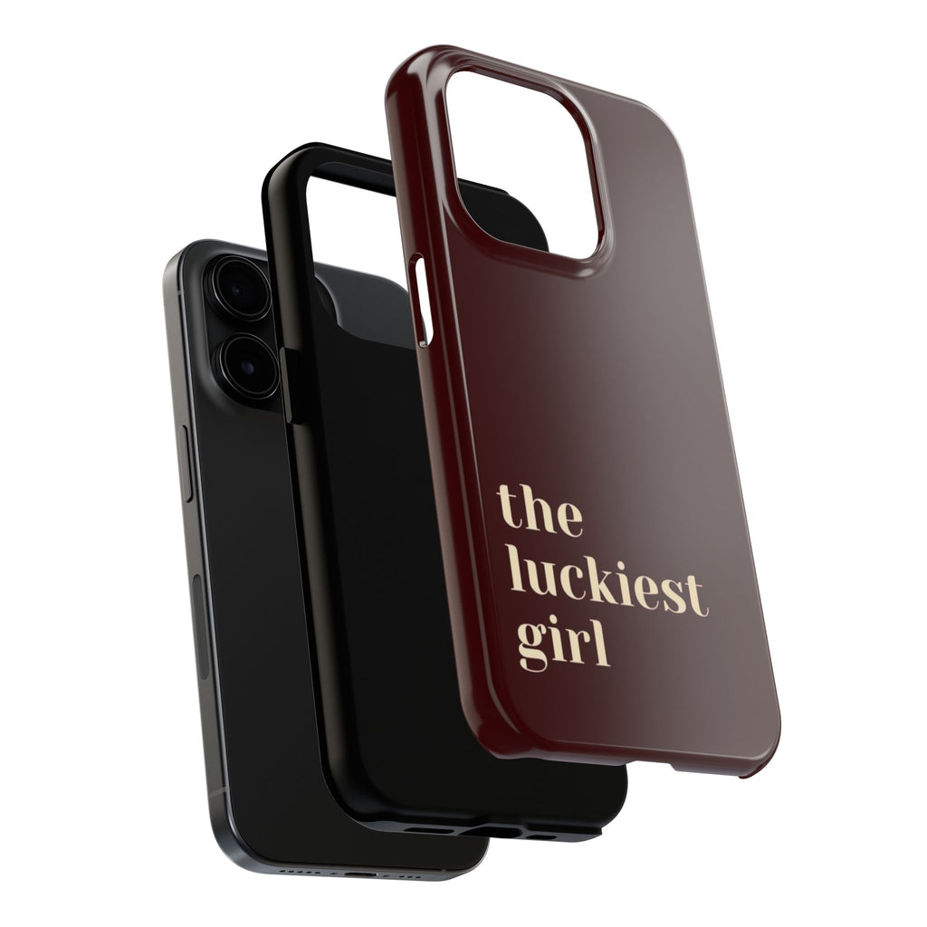 Burgundy Red Phone Case Minimal Aesthetic Protective The Luckiest Girl