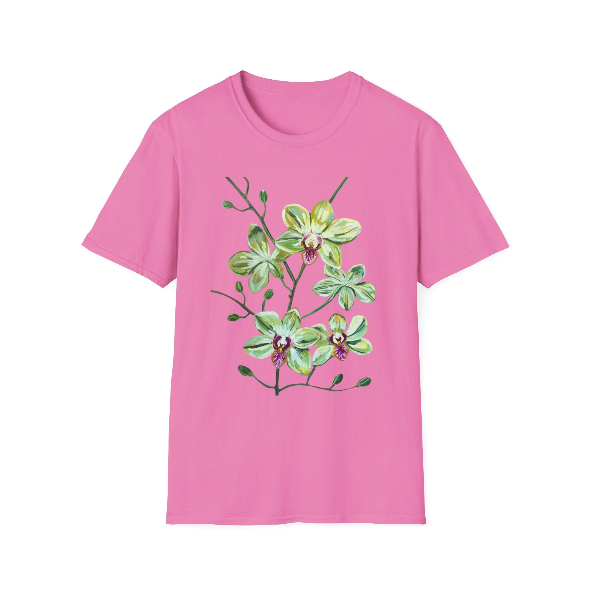 Green Orchid T-Shirt, Botanical Floral Graphic Tee, Nature Plant Art Shirt, Soft Cotton Apparel, Unique Gift for Women Men