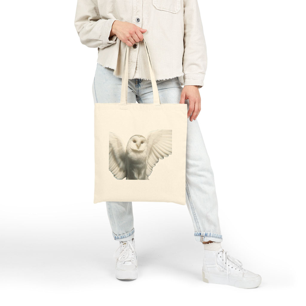 Sova Bird White Owl Tote Bag, Flying Bird Animal Design, Aesthetic Cotton Canvas Bag, Reusable Shopping Gift, Nature Lover Accessory