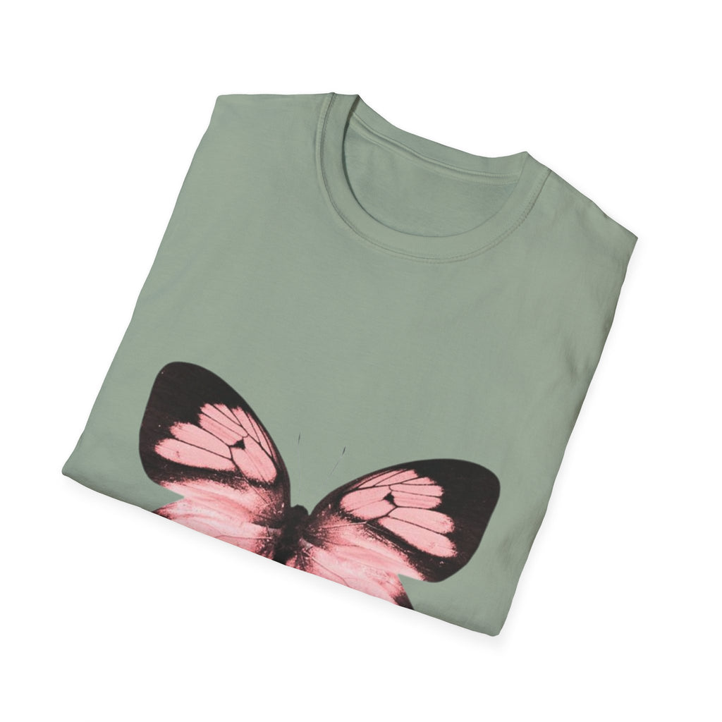 Pink Butterfly T-Shirt, Aesthetic Insect Graphic Tee, Nature Art Shirt, Soft Cotton Apparel, Unique Gift for Women Men