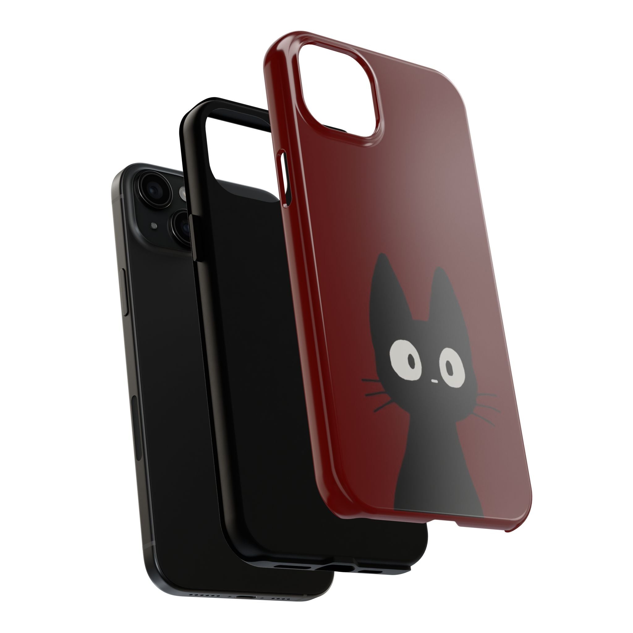 Black Cat Phone Case – Minimal Cute Design, Slim Protective Burgundy Cover