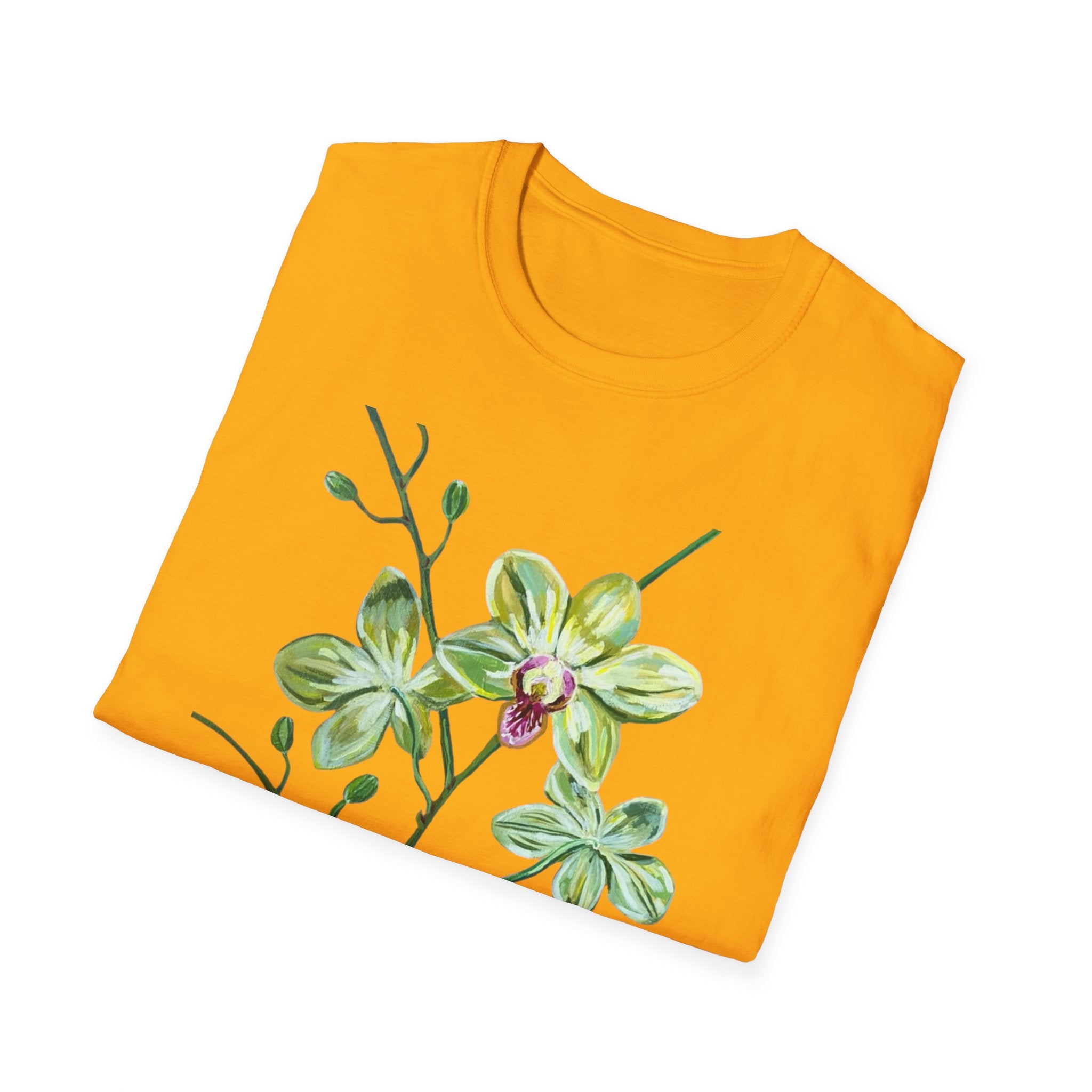 Green Orchid T-Shirt, Botanical Floral Graphic Tee, Nature Plant Art Shirt, Soft Cotton Apparel, Unique Gift for Women Men