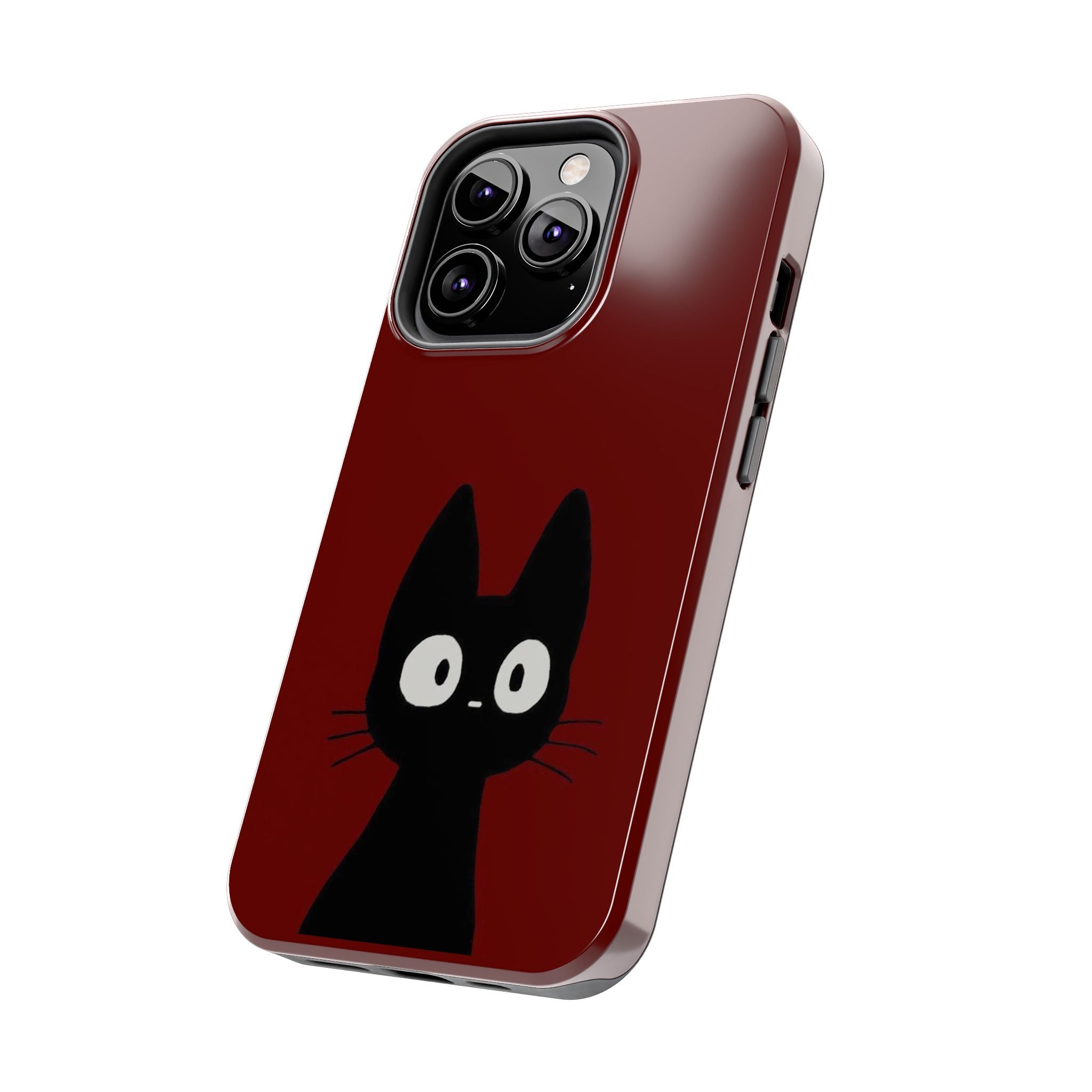 Black Cat Phone Case – Minimal Cute Design, Slim Protective Burgundy Cover