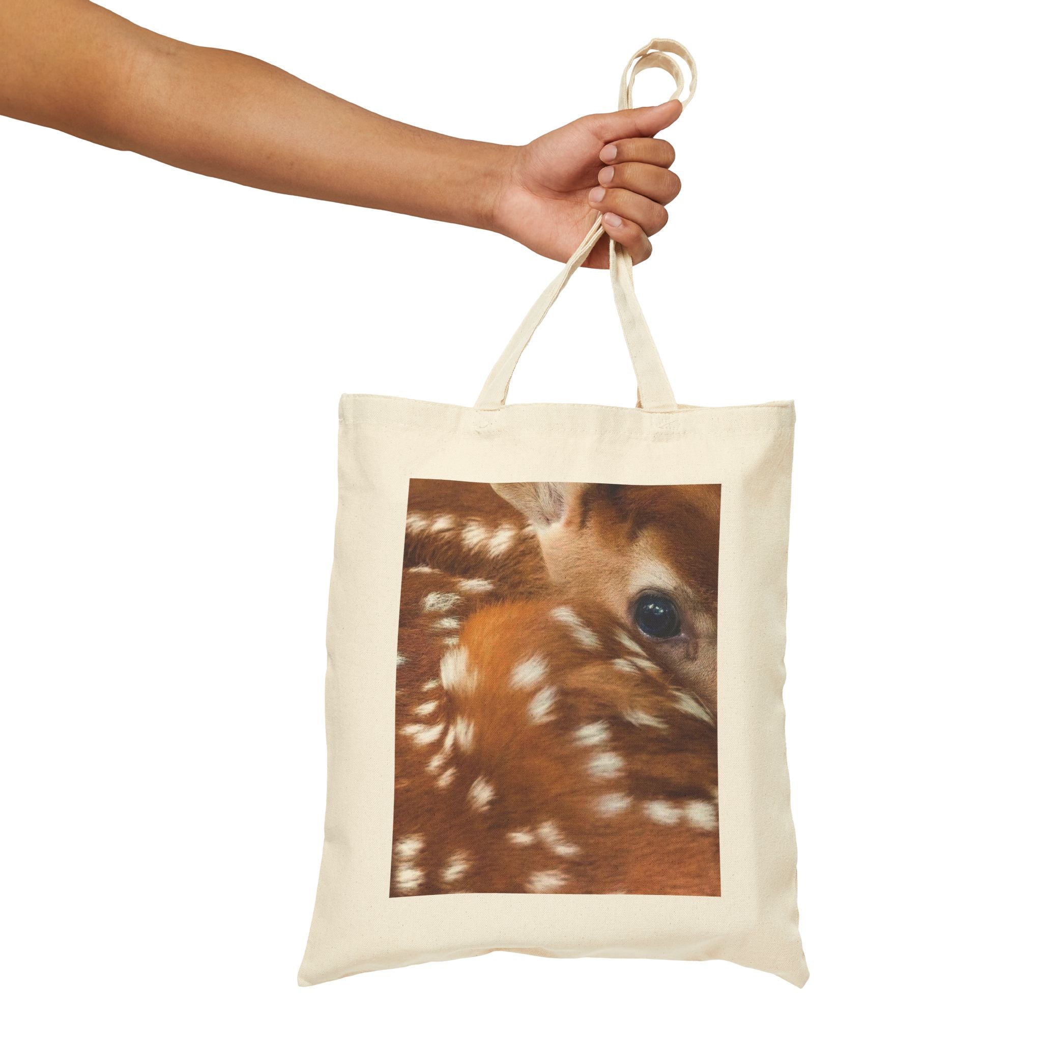 Fawn Deer Tote Bag, Baby Deer Eye Design, Aesthetic Cotton Canvas Bag, Reusable Shopping Gift, Wildlife Nature Lover
