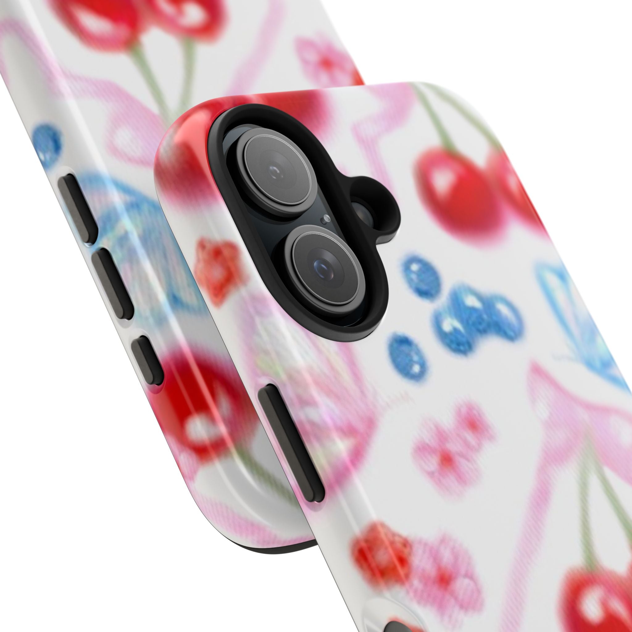 Cute Cherry Strawberry Phone Case, Bow Butterfly Design, iPhone & Samsung Protective Cover, Girls Women Fun Gift, Fruit Floral Pattern