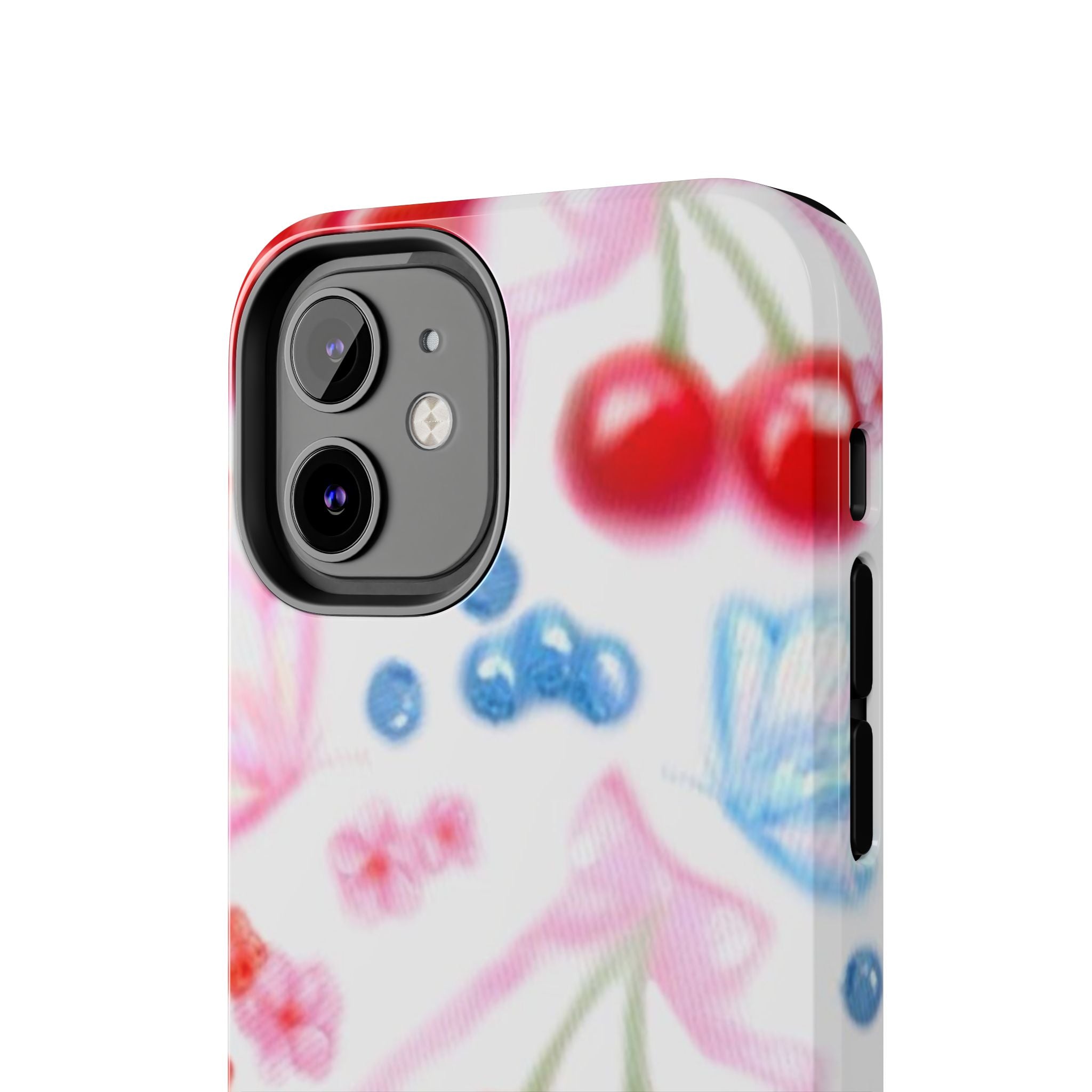 Cute Cherry Strawberry Phone Case, Bow Butterfly Design, iPhone & Samsung Protective Cover, Girls Women Fun Gift, Fruit Floral Pattern